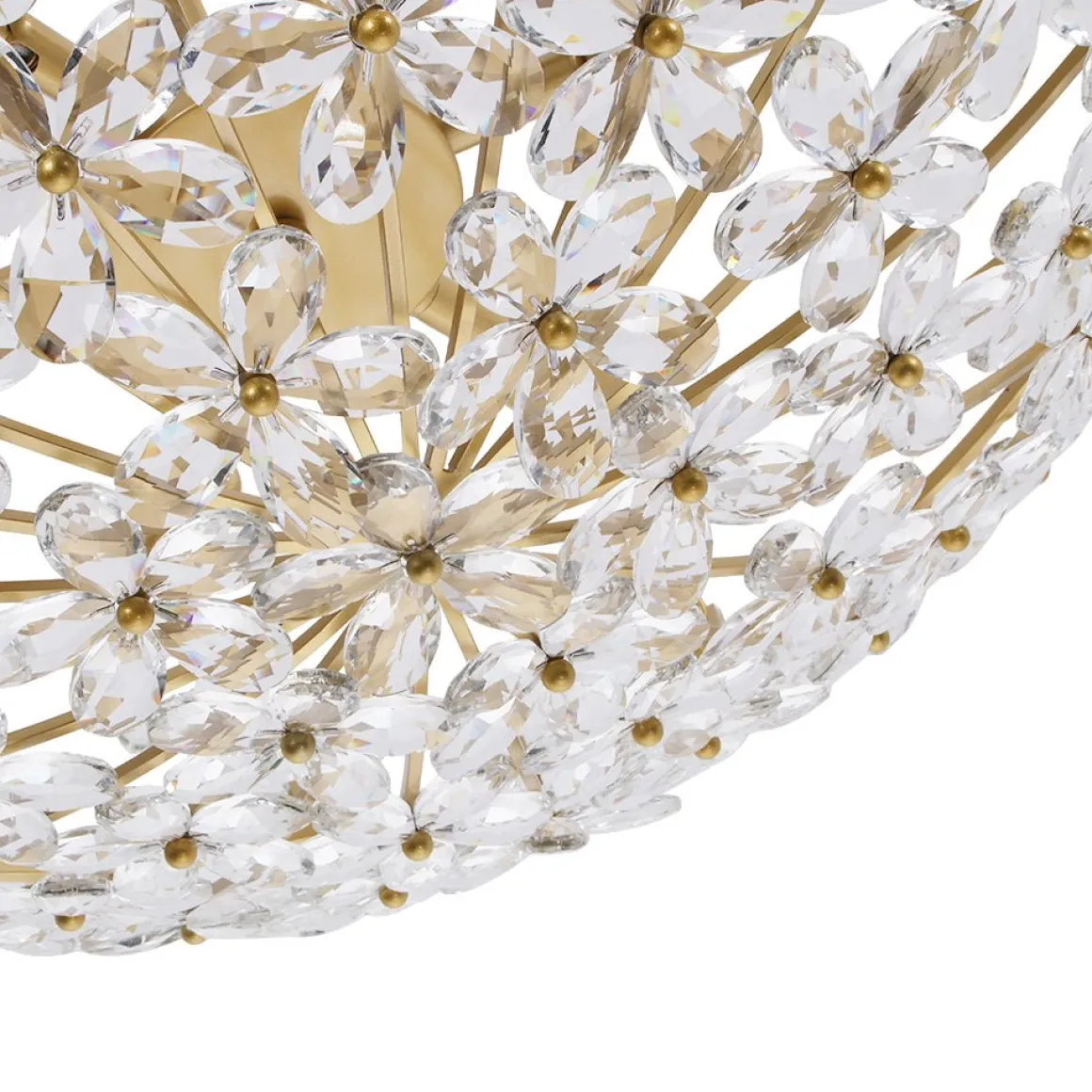 French Luxe Brass Bloom Crystal Floral Basket Chandelier
