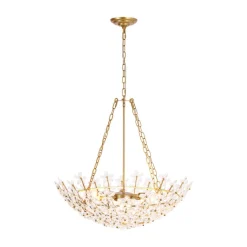 French Luxe Brass Bloom Crystal Floral Basket Chandelier