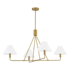 French Luxe Brass 4-Light White Linen Shade Candle Chandelier