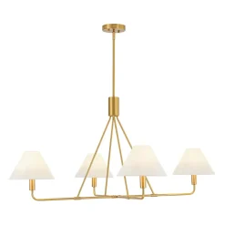 French Luxe Brass 4-Light White Linen Shade Candle Chandelier