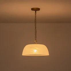 French Luxe 1-Light White Clouded Glass Round Pendant