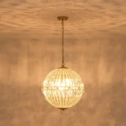French Luxury Brass Floral Crystal Globe Chandelier