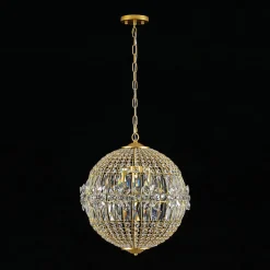 French Luxury Brass Floral Crystal Globe Chandelier