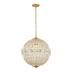 French Luxury Brass Floral Crystal Globe Chandelier