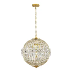 French Luxury Brass Floral Crystal Globe Chandelier