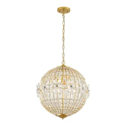 French Luxury Brass Floral Crystal Globe Chandelier