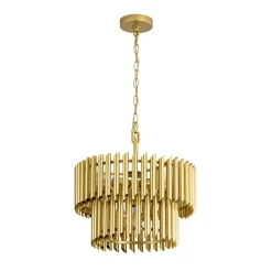 French Luxury Gold 2-Tier Metal Drum Cage Chandelier