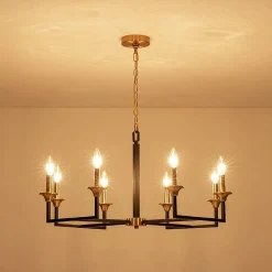 French Modern Iron 8-Light Candle Chandelier