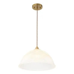 French Retro 1-Light Clear Ribbed Glass Dome Pendant