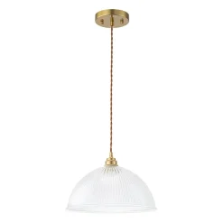 French Retro 1-Light Clear Ribbed Glass Dome Pendant
