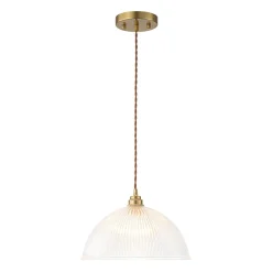 French Retro 1-Light Clear Ribbed Glass Dome Pendant