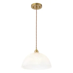 French Retro 1-Light Clear Ribbed Glass Dome Pendant