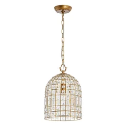 French Shabby Chic Antique Brass Crystal Cage Chandelier