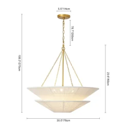 French 2-Tier Beige Woven Thread Cone Round Cage Chandelier
