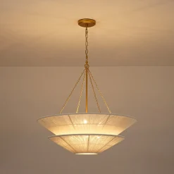 French 2-Tier Beige Woven Thread Cone Round Cage Chandelier