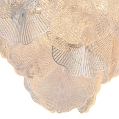 French Tiered Ginkgo Leaf Textured Glass Round Chandelier