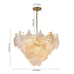French Tiered Ginkgo Leaf Textured Glass Round Chandelier