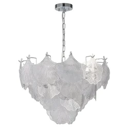 French Tiered Ginkgo Leaf Textured Glass Round Chandelier
