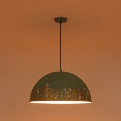 French Vintage Weathered Gilded Oversized Iron Dome Pendant
