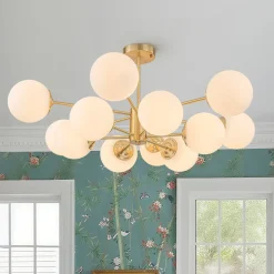 Frosted Glass Bubble 2-Tier Sputnik Semi Flush Chandelier