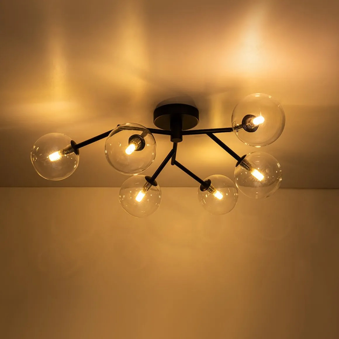 Funky Branch Style 6-Light Clear Glass Bubble Semi Flush Mount