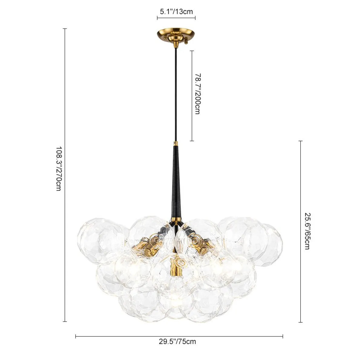 Funky Cluster Clear Faceted Glass Orb Bubble Chandelier