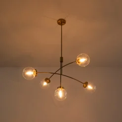 Funky 5-Light Seesaw Arched Arm Glass Globe Semi Flush Chandelier