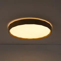 Geometric Wood Style Dimmable LED Flush Mount Light