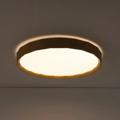 Geometric Wood Style Dimmable LED Flush Mount Light