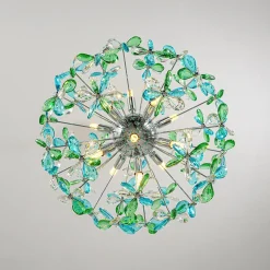 Glam Bloom Green Blue Crystal Flower Dandelion Chandelier