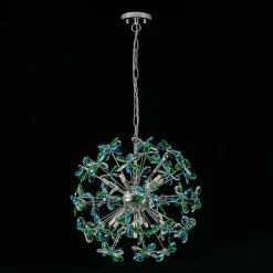 Glam Bloom Green Blue Crystal Flower Dandelion Chandelier