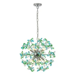 Glam Bloom Green Blue Crystal Flower Dandelion Chandelier