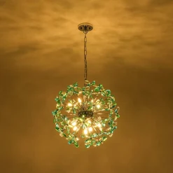 Glam Bloom Green Blue Crystal Flower Dandelion Chandelier
