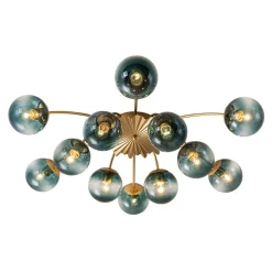 Glam Bloom 12-Light Blue Glass Bubble Semi Flush Chandelier