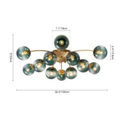 Glam Bloom 12-Light Blue Glass Bubble Semi Flush Chandelier