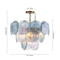 Glam Blue Iridescent Swirl Glass Round Tiered Chandelier