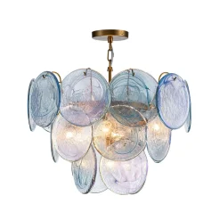 Glam Blue Iridescent Swirl Glass Round Tiered Chandelier