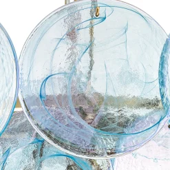 Glam Blue Iridescent Swirl Glass Round Tiered Chandelier