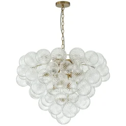 Glam Brass Cluster Ribbed Glass Globe Bubble Chandelier