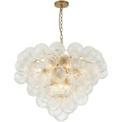 Glam Brass Cluster Ribbed Glass Globe Bubble Chandelier