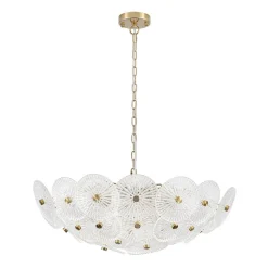 Glam Brass Ribbed Glass Floral Round Basket Chandelier