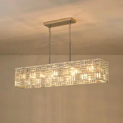 Glam Chrome Dazzle Crystal Rectangle Cage Island Chandelier