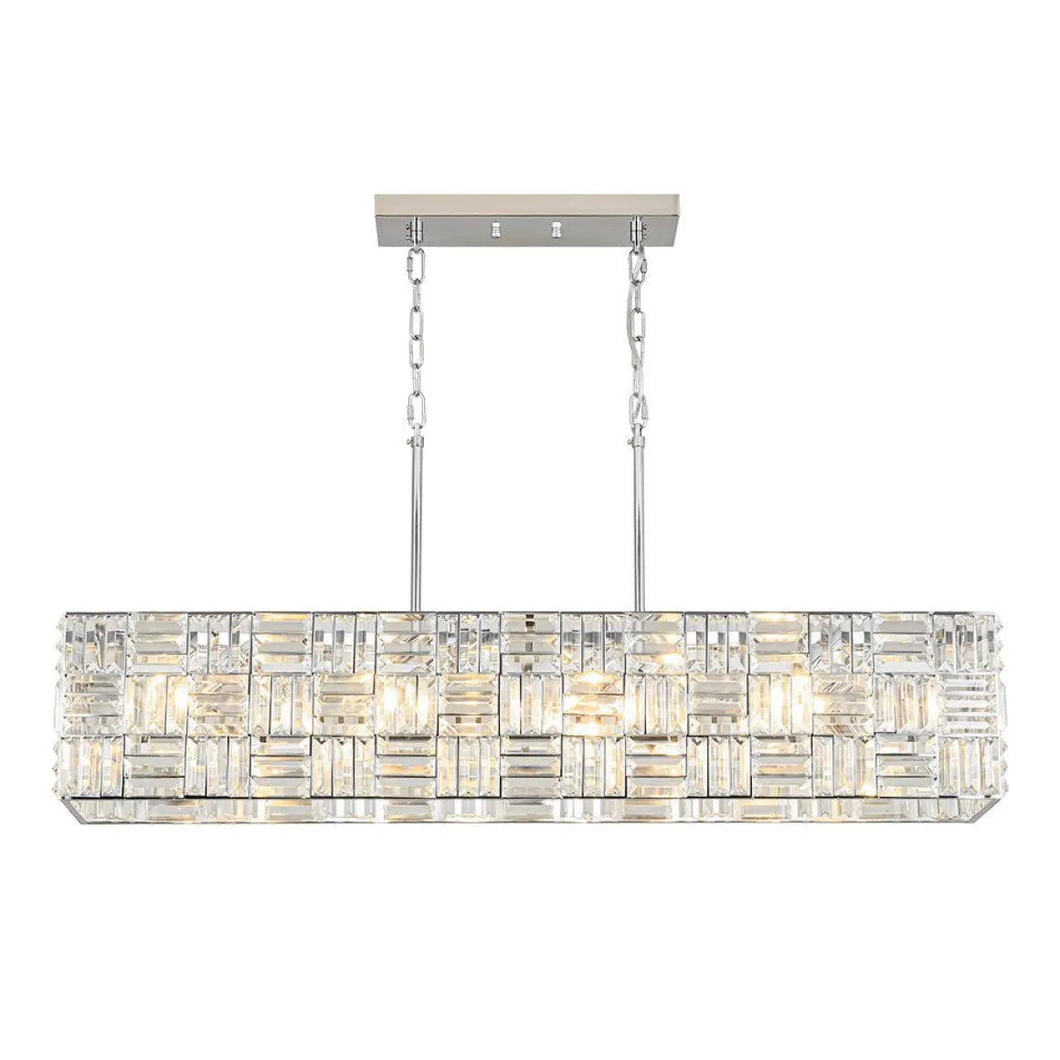 Glam Chrome Dazzle Crystal Rectangle Cage Island Chandelier