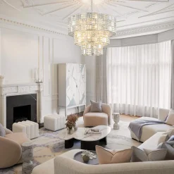 Glam Chrome Spark Cut Crystal Tiered Round Chandelier