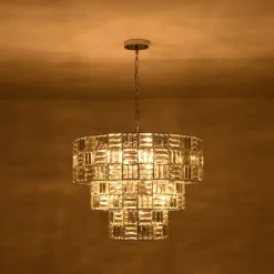 Glam Chrome Spark Cut Crystal Tiered Round Chandelier