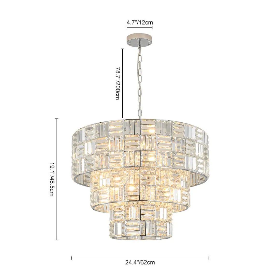 Glam Chrome Spark Cut Crystal Tiered Round Chandelier