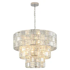 Glam Chrome Spark Cut Crystal Tiered Round Chandelier