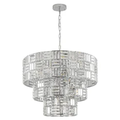 Glam Chrome Spark Cut Crystal Tiered Round Chandelier