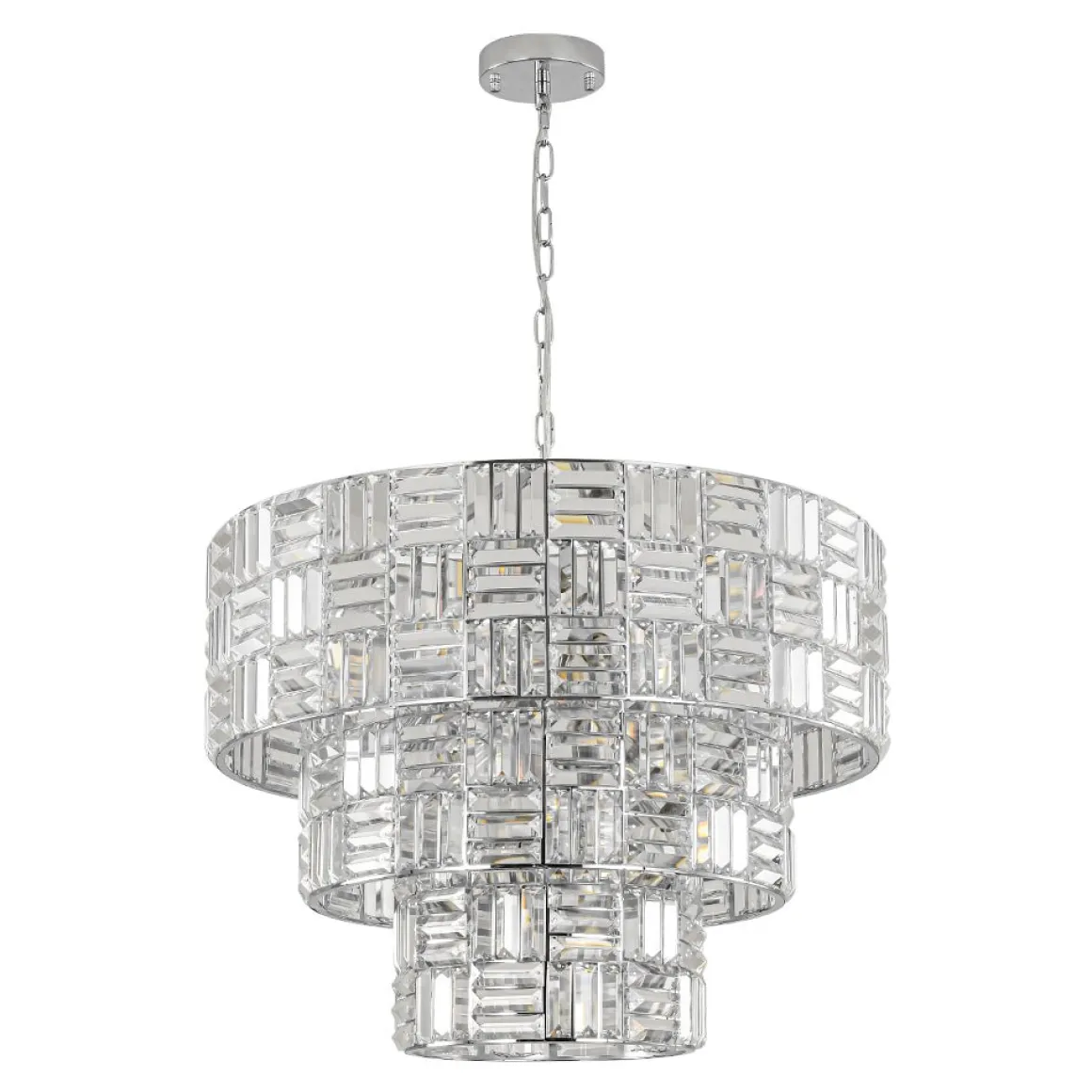 Glam Chrome Spark Cut Crystal Tiered Round Chandelier