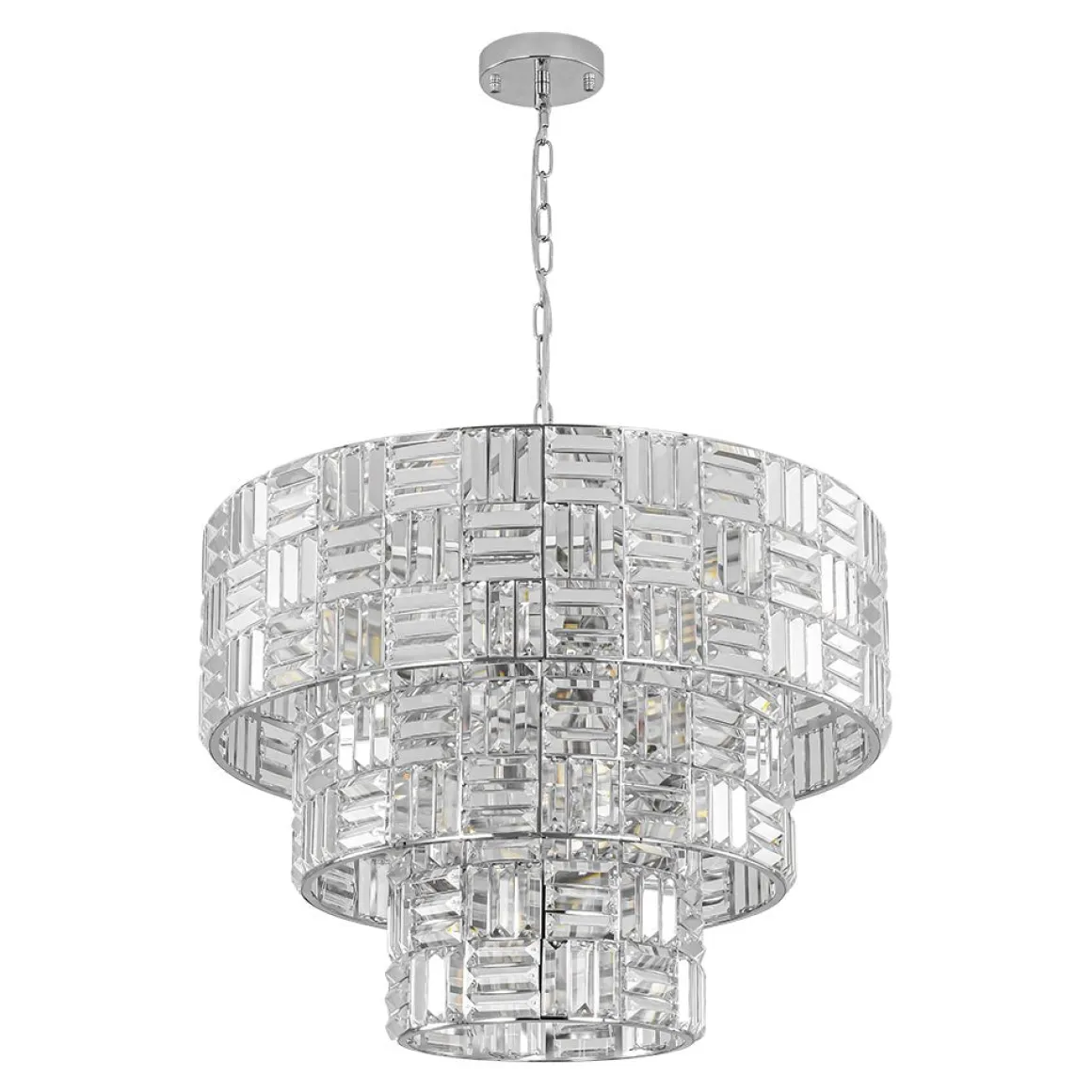 Glam Chrome Spark Cut Crystal Tiered Round Chandelier